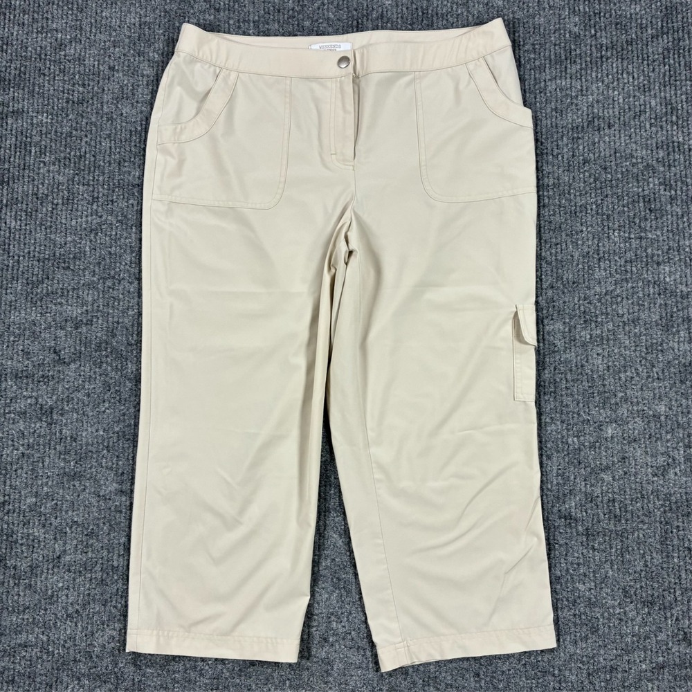 Weekends by Chico's Womens Cargo Pants Size 2 Crop Beige Flat Front High Rise